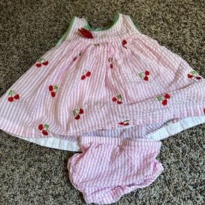 Cotton Kids Pink Seersucker Dress and Diaper Cover with Cherries (6 mo)